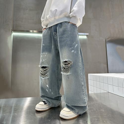 Boys Ripped Jeans Washed Baggy Wide Leg Distressed Denim Pants Kids Toddler Streetwear Jeans Trousers with Pockets4