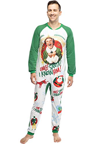 INTIMO Elf The Movie Men's OMG Santa! I Know Him! One-Piece Sleeper Pajama Union Suit