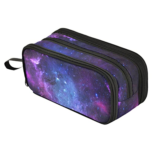 Image of Fustylead Beautiful Space Nebula Galaxy Print Large Pencil Pen Case Stationery Bag, 3 Compartments School College Office Desk Organizer Storage Pouch Marker for Teen Boys Girls Students