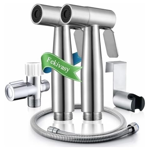 Fekivasy 2 Pack Handheld Bidet Toilet Sprayer Set - Stainless Steel Muslim Shower Diaper Sprayer Jet for Toilet Wall or Mount Cover