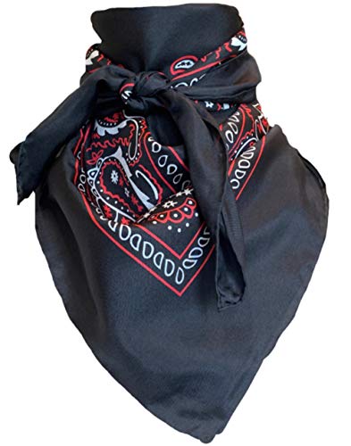 Wyoming Traders 100% Silk Cowboy Bandana Wild Rag Scarf 20" 34" 42" Multiple Colors (Black, 34")