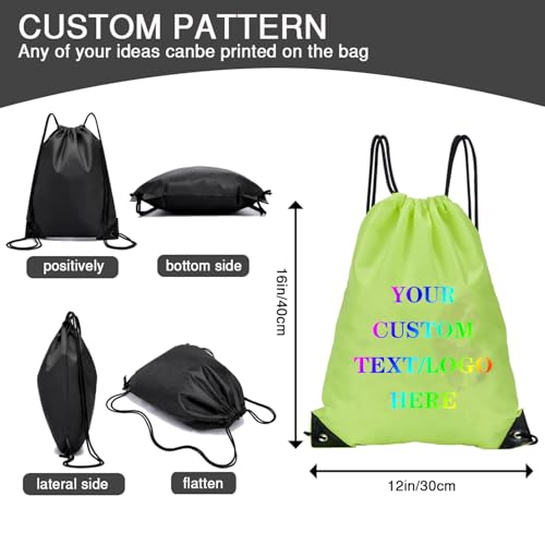 Custom Bags With Your Logo Set of 100 Custom Backpack Draw String Bags Pack Bulk for Travelling Swimming Gym Everyday Use (Yellowish green)