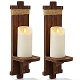 Homemory Wall Sconces Candle Holder Set of 2, Farmhouse Wooden Rustic Wall Decor for Living Room, Dining Room, Bedroom, Bathroom (Brown)