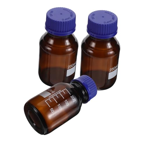 KICHOUSE 3pcs Glass Sample Vials Lab Storage Bottles Graduations Screw Cap 250ml Storage Containers