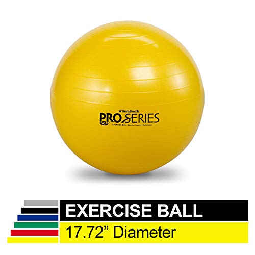 TheraBand Exercise Ball, Professional Series Stability Ball with 45 cm Diameter for Athletes 4'7" to 5'0" Tall, Slow Deflate Fitness Ball for Improved Posture, Balance, Yoga, Pilates, Core, Yellow