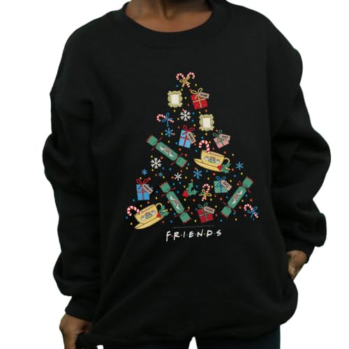 Image of Absolute Cult Friends Girls Christmas Tree Sweatshirt Black 3-4 Years