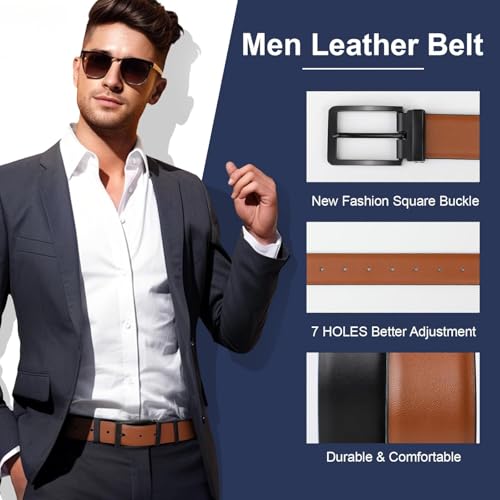 Reversible Genuine Leather Belts - Casual Golf Dress Belt for Men Pants, 2 Sides Wear Belt3