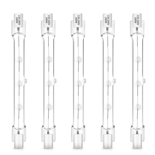 R7S Halogen Leuchtmittel 118mm 300W 230V Warmweiß Dimmbar 2700K, Halogenstäbe Linear J 118mm R7S 4500LM für Wohnzimmerlampe, Leuchtmittel für Deckenfluter, Arbeitslampen, Landschaftsleuchten, 5 Stück