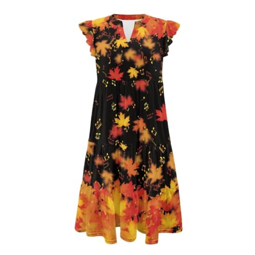 Image of Womens Summer Dress Ruffle Sleeve V Neck Dress Casual Fit Flowy Beach Vacation Sundress with Pocket S-2XL