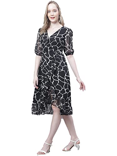 Image of Mini & Ming Women's Black Check Printed Wrap Midi Dress