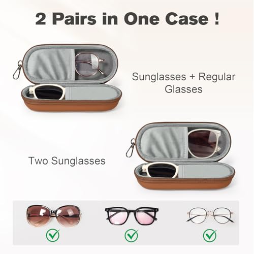 Image of Double Eyeglasses Case, Dual Glasses Sunglasses Organizer with Zipper Closure, Eyewear Storage Box for Men Women Travel