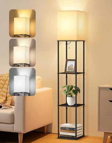 OUTON Floor Lamp with Shelves, Modern Square Standing Shelf Lamp,...