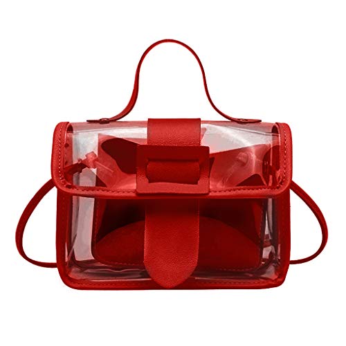 Weddinghelper Womens Pvc Mini Handbags Clear Cluth Purse Tote Bag Messenger Shoulder (Red) #TOP4