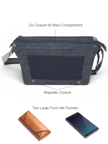 Image of The House of tara Distressed Cotton Canvas Messenger Bag for Men and Women | Printed Crossbody Sling Bag With Laptop Compartment (Upto 15.6 Inch), Broad Adjustable Straps (Phantom Black)