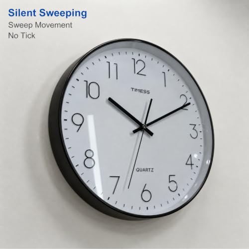 TIMESS 12 Inch Silent Wall Clock,High-Precision Analog Clock,Black&White - Image 4