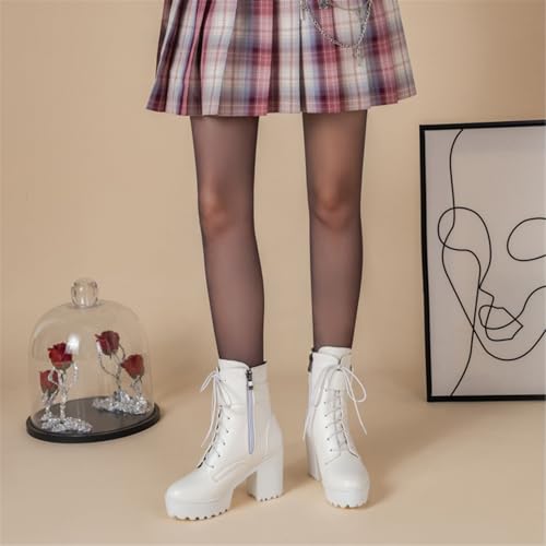 Image of FOREADA Goth Platform Heel Combat Boots Women Pearl Lace Victorian Booties