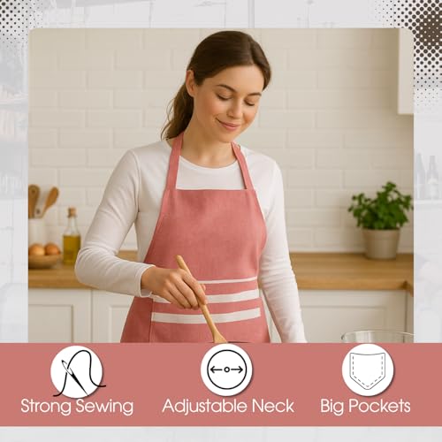 Image of Unisex Cooking Aprons | Waterproof Apron | Striped Design with 2 Front Pockets & Adjustable Neck Strap | Durable, Oil & Stain Resistant | Chef Apron for Cooking