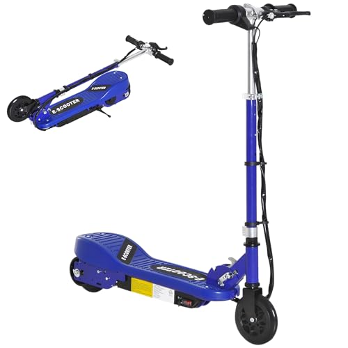 HOMCOM Kids Folding Electric Bike, Children E Scooter, Ride on Toy, 120W Adjustable Height PU Wheels, Suitable for 7 to 14 yrs - Blue