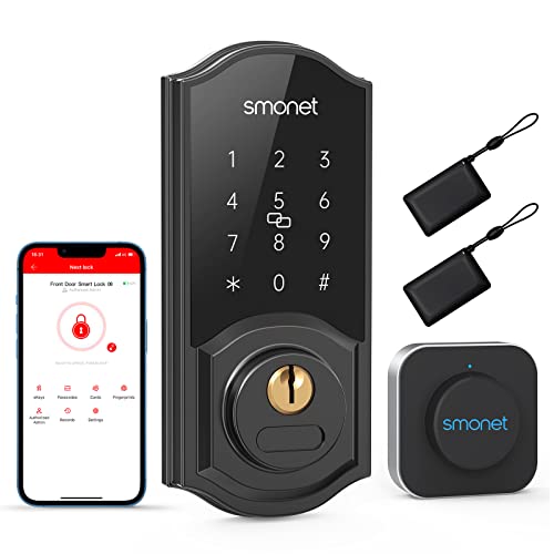 WiFi Door Lock - SMONET Remote Control Smart Deadbolt, Keyless Entry Keypad Digital Locks for Rental Airbnb, Bluetooth Auto Lock with Hub, Work with Alexa, APP, Code,Key,Fobs for Front Door, Black WiFi Door Lock - SMONET Remote Control Smart Deadbolt, Keyless Entry Keypad Digital Locks for Rental Airbnb, Bluetooth Auto Lock with Hub, Work with Alexa, APP, Code,Key,Fobs for Front Door, Black