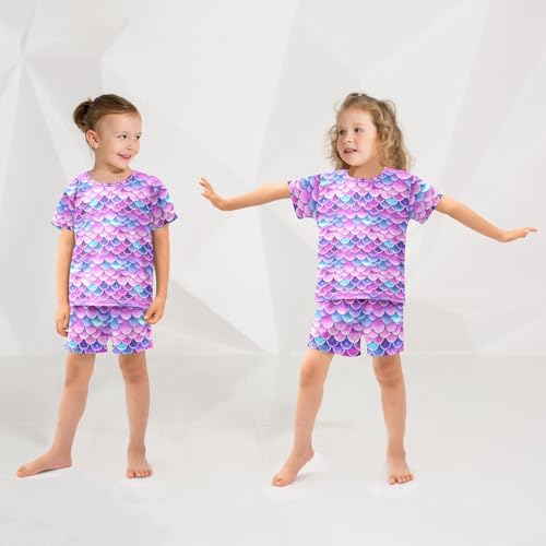 Mermaid Scales Pattern Pajama Set, Short Sleeve Cotton Sleepwear Nightwear4