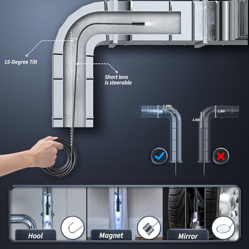 Image of Endoscope Camera with Light, Inspection Borescope Camera with 4.3 inch IPS Screen, 1920P HD with 8 LED Lights, 32.8FT Semi-Rigid Cord Bore Scope, IP67 Waterproof Endoscope for Sewer, Tools(Orange)