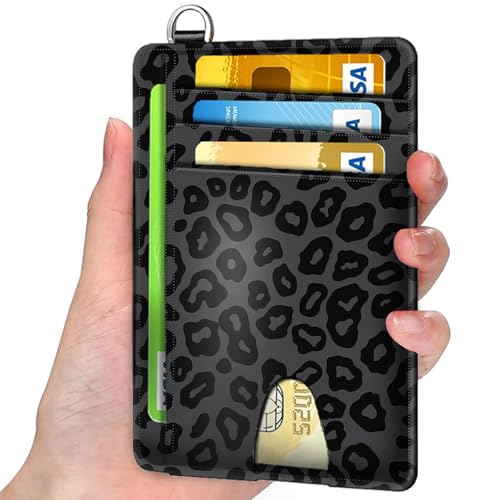 Slim Wallet for RFID Blocking Wallet, Slim and Stylish Wallet with Multiple Card Slots and Business Card Holder, Credit Card Protector Sleeves, Black Leopard Print2