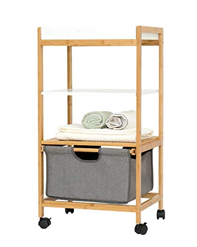 Feenice Estantería de bambú para baño con 2 compartimentos extraíbles y 2 estantes, estantería de pie, estantería para escalera, estantería de almacenamiento, estantería de cocina Cover