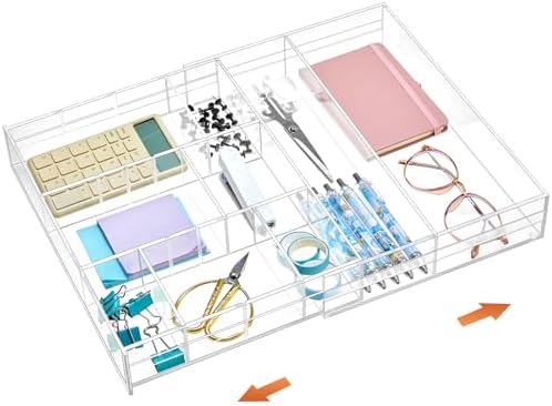 Briwooody Clear Acrylic Drawer Organizer Expandable,9 Compartment...