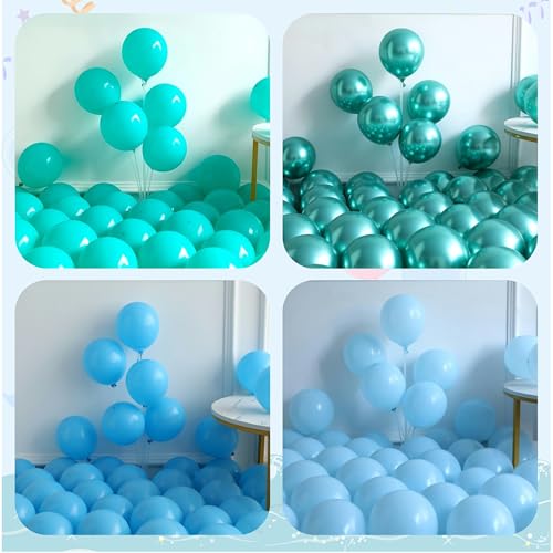 Image of Under the Sea Party Decorations, 154pcs Ocean Blue Balloon Garland Arch Kit, Blue Bubble Balloons with Dolphin Shark Hippocampus Foil Balloon for Ocean Birthday Party Supplies Shark Party Decor