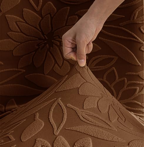 Image of House of Quirk Stretchy Universal Camellia Jacquard Waterproof Chair Cover Removable & Washable Short Dining Chair Cover Protector Seat Slipcover (Camel,Pack of 1)