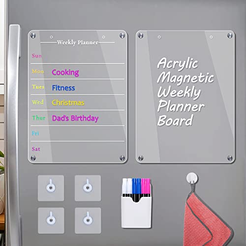 Weekly Acrylic Magnetic Dry Erase Board For Fridge,Mooace Adhesive Meal Planner Board For Fridge And Wall Set Of 2,Includes 6 Markers With 3 Colors,Pen Holder,Clean Cloth - Color Printer #TOP27