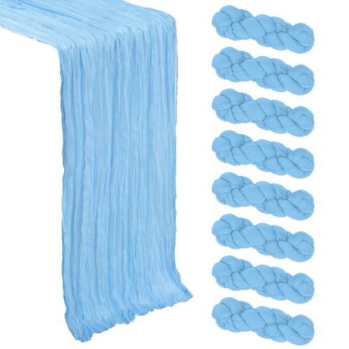 Heneger 8 Pack 23 x 120 Inch Baby Blue Table Runner 10Ft Cheesecloth