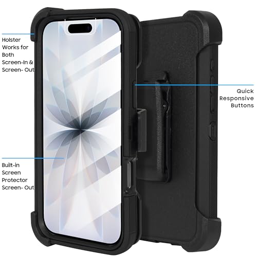 Coque iPhone 17 Pro antichoc résolvant les risques de casse d'écran avec clip ceinture noir