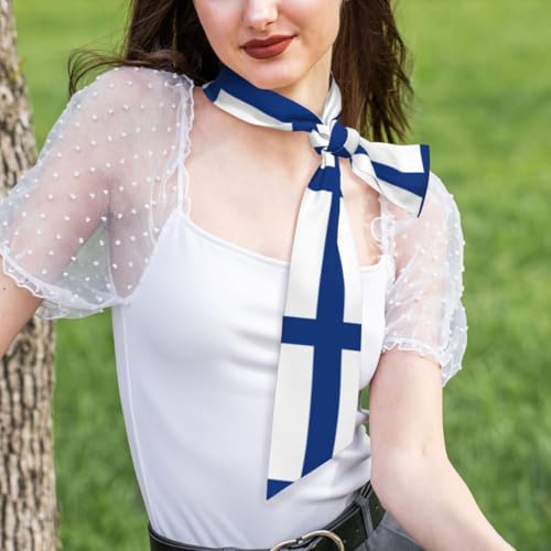 Stylish Silk Feel Bandana for Women,Finland Flag Print Colour Pattern,Narrow Headscarf Simple Designs,Handbag Handle Wrap Ribbon Neckerchief Scarf,Hair Neck Accessory Gifts for Ladies Girls4