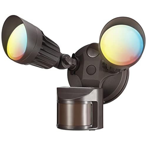 LEONLITE 3CCT LED Security Light, Motion Sensor Outdoor Lights, Dusk to Dawn, ETL Listed, Adjustable Heads, 3000K4000K5000K Selectable, Motion Detector Flood Light for Outside, IP65 Waterproof, Bronze