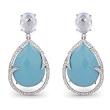 14K White Gold Pear Shape 7.73ct Turquoise & .47ct White Diamond Drop Dangle Earrings
