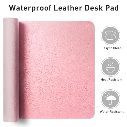 Image of Leather Desk Pad Protector, Mouse Pad, Office Mat, Non-Slip PU Leather Blotter, Laptop Pad, Waterproof Writing Pad for Office and Home (23.6 inch x 13.7 inch, Fairy Pink)
