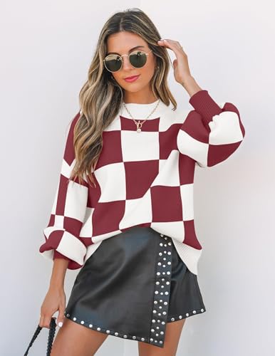 Image of ZESICA Women's 2026 Fall Striped Pullover Sweaters Tops Fashion Outfits | Checkered, Mock Neck, Oversized, Trendy Casual Loose Fit, Cute, Chunky Cozy Holiday Winter Clothes