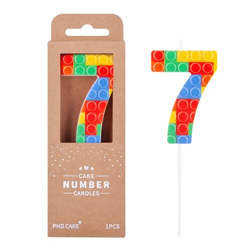 PHD CAKE Number 7 Building Block Birthday Cake Candle Numeral Birthday Candles