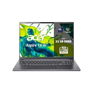 Acer Aspire 16 AI OLED (A16-52M-70AJ) AI Laptop, Copilot+ PC, 16" WUXGA OLED Display, Intel Core Ultra 7 258V, 32 GB RAM, 1 TB GB SSD, Intel Arc Grafik 140V, Windows 11, QWERTZ Tastatur, grau
