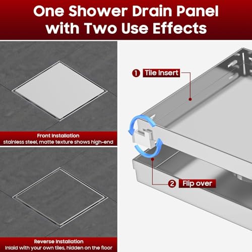 Image of DLONE Shower Drain | 6 Inch Brushed Nickel with Tile Insert Panel