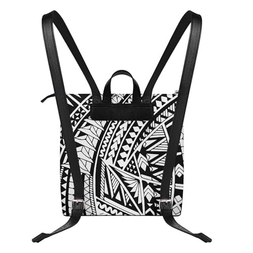 Chic Travel Pu Backpack Ladies Work Office Polynesian Art Motif Roomy Zipper Slim Profile Lightweight Daily Use2