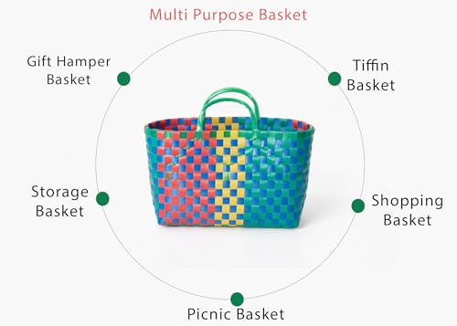 Image of The Quirk Box Premium Multipurpose Organizer Tiffin Basket Carry Bag, Storage & Picnic Basket, Lunch Bag, Gift Hamper, Handbag for Lunch Box, Water Bottle, Kids Storage - 18 litres (Green - Medium)