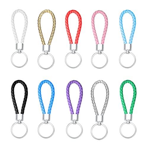 PXRLMYF 10 Pieces Porte-clés en Cuir Tressé,Porte-clés de Voiture en Cuir Tressé,Multicolore PU Porte Clef en Tressée pour Hommes et Femmes Pendentif Clé Cover
