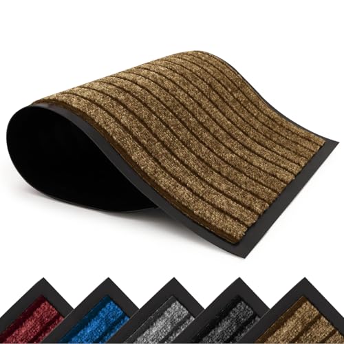 Hafaa Door Mat Indoor & Outdoor Brown 50x80 cm Non Slip Washable Doormat Dirt Trapper Water Absorbent Rubber Mat Heavy Duty Floor Mats
