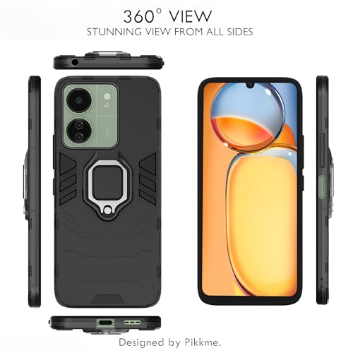 Image of Pikkme Back Cover for Redmi 13C 4G / Redmi 13C 5G Back Cover | D5 Tough Armor Bumper | 360 Protection Case | Ring Holder Stand Bumper Case (Black)