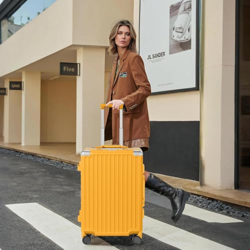 Image of AnyZip Luggage PC+ABS Aluminum Frame Zipperless Checked Luggage Hard Shell Suitcase with TSA Lock Double Spinner Wheels 28 Inch Orange