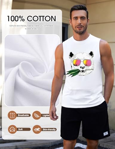 Yuson Girl Camisetas de Tirantes para Hombre Algodón Top Cuello Redondo Chaleco Sin Mangas Casual Deportivo Verano Tank Top Fitness Masculina T-Shirt(Blanco, L)