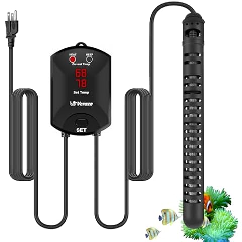 VCRAZE Aquarium Heater 200W Fish Tank Heater with External Thermostat (Dual Digital Display), Turtle Heater for Tanks 20-40 Gallons, Dry-Run/Overheating Protection and Memory Function Cover