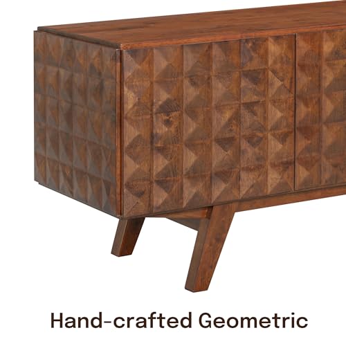 NTC Sapa Mid-Century Modern Solid Wood TV Stand 4-Door Media Console with Carved Geometric Fronts for TVs up to 75", Effortless Assembly, Dark Walnut - Image 4